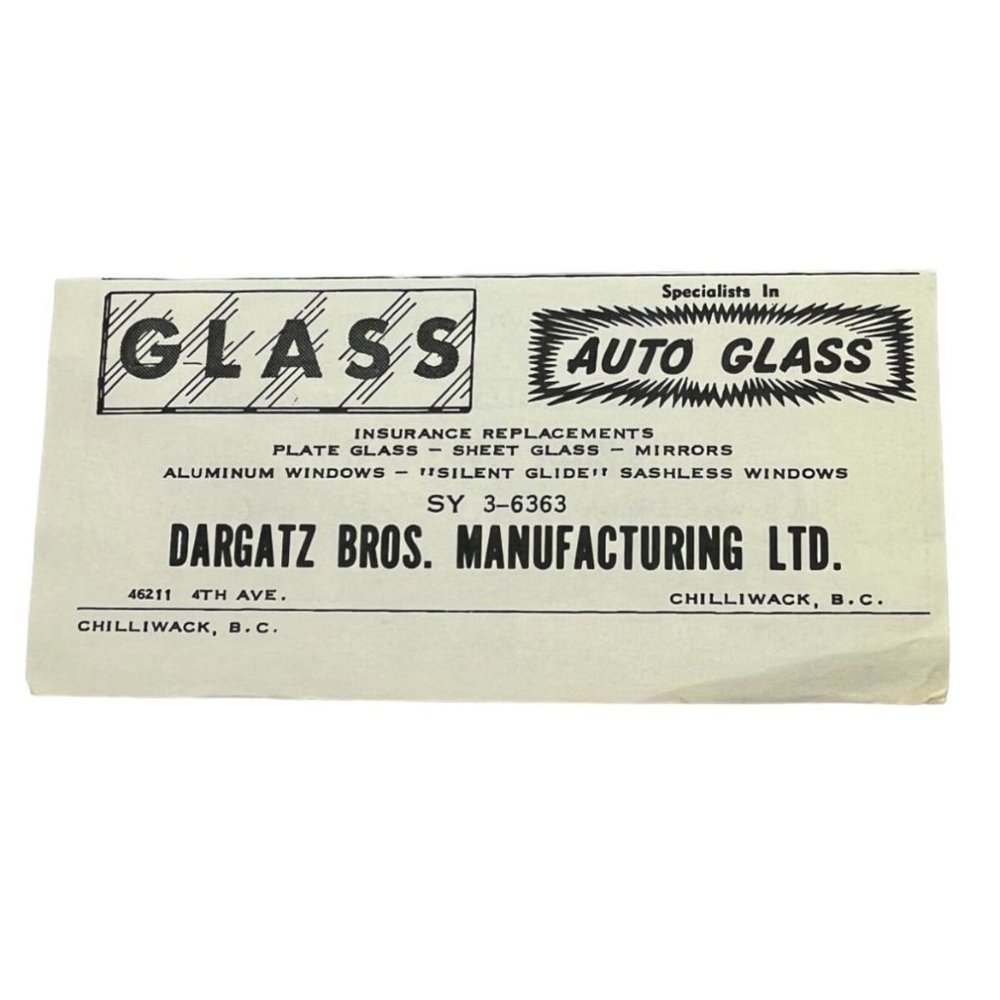Dargatz Brothers Auto Glass Vintage Print Ad Chilliwack B.C. Automotive 1950s